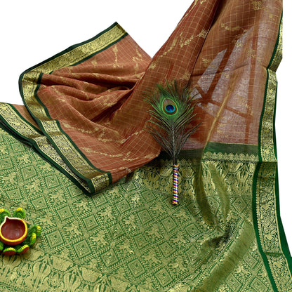 Indian Vintage Heavy Kanjivaram Saree 100% Pure Silk Sari Metallic Zari 5Yd Floral Crafting Dress making Ethnic Peacock Fringes