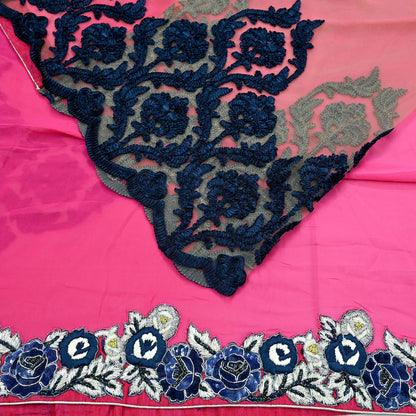 Indian Vintage Sari Pink & Beige Pure Georgette Silk/Net Hand Beaded Sarees Fabric 5Yd Sewing Ethnic Dress making Quilting Bollywood