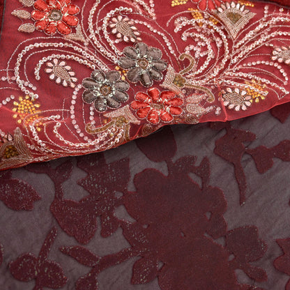 Indian Vintage Sari Peach & Brown Brasso/Net Hand Beaded Sarees Fabric 6-Yards Sewing Ethnic Dress making Quilting Bollywood saree