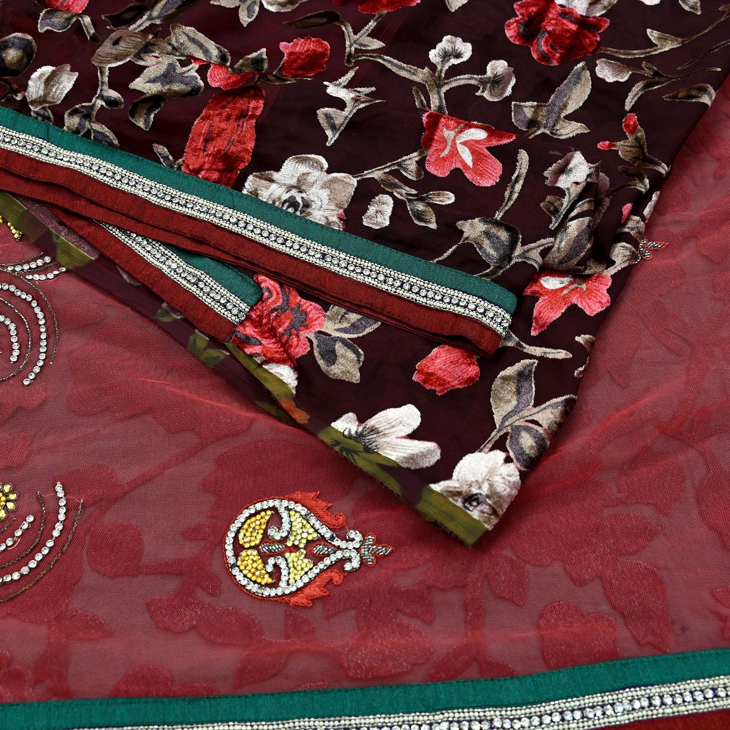Indian Vintage Sari Peach & Brown Brasso/Net Hand Beaded Sarees Fabric 6-Yards Sewing Ethnic Dress making Quilting Bollywood saree