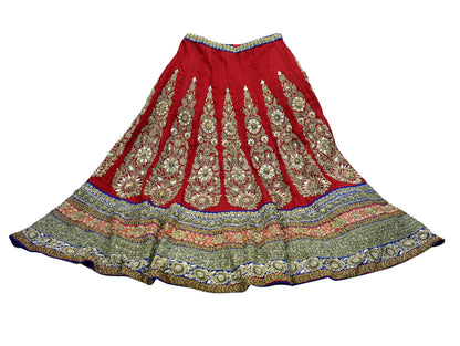 Indian Vintage Heavy Red Pure chanderi Silk Hand Embroidered Lehenga Skirt By Designer Sabyasachi Bridal Wear Dabka/ Zardozi