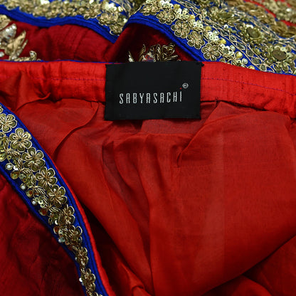 Indian Vintage Heavy Red Pure chanderi Silk Hand Embroidered Lehenga Skirt By Designer Sabyasachi Bridal Wear Dabka/ Zardozi