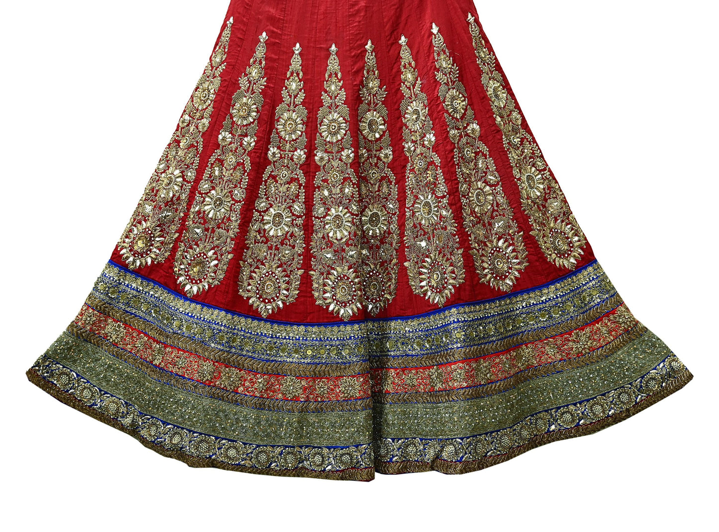 Indian Vintage Heavy Red Pure chanderi Silk Hand Embroidered Lehenga Skirt By Designer Sabyasachi Bridal Wear Dabka/ Zardozi