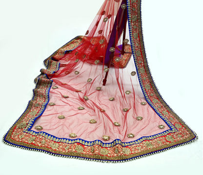 Indian Vintage Heavy Wedding Dupatta Red Net Long Stole Hand Embroidered By Designer Sabyasachi Scarves Zardozi Bridal Veil