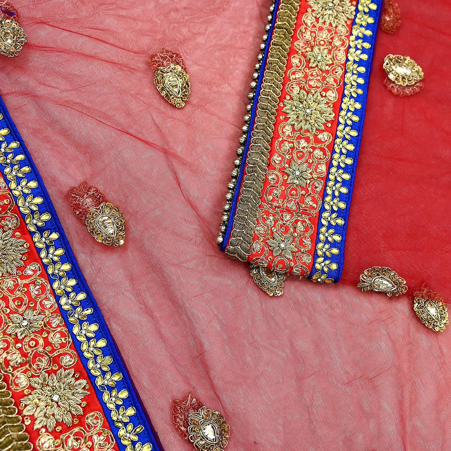 Indian Vintage Heavy Wedding Dupatta Red Net Long Stole Hand Embroidered By Designer Sabyasachi Scarves Zardozi Bridal Veil