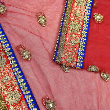 Indian Vintage Heavy Wedding Dupatta Red Net Long Stole Hand Embroidered By Designer Sabyasachi Scarves Zardozi Bridal Veil