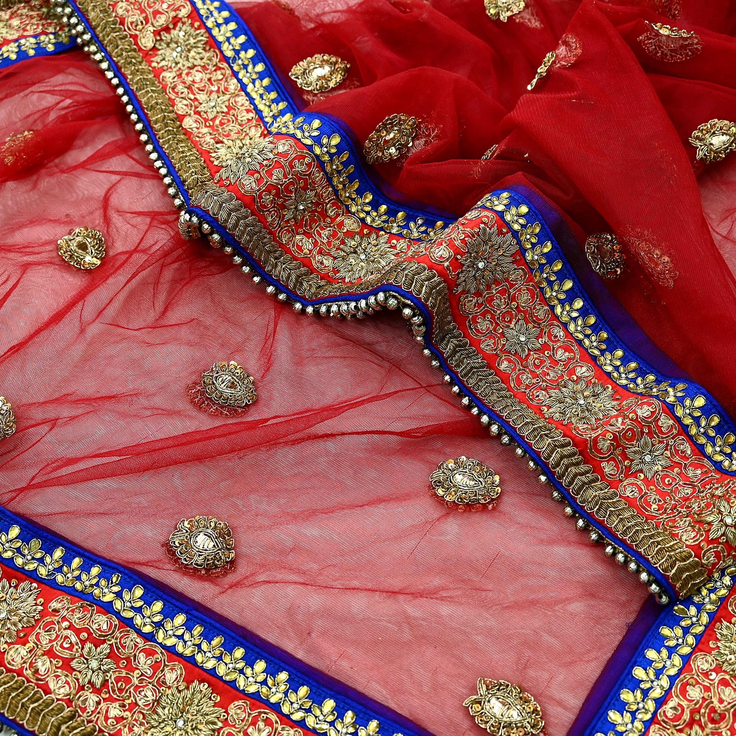 Indian Vintage Heavy Wedding Dupatta Red Net Long Stole Hand Embroidered By Designer Sabyasachi Scarves Zardozi Bridal Veil