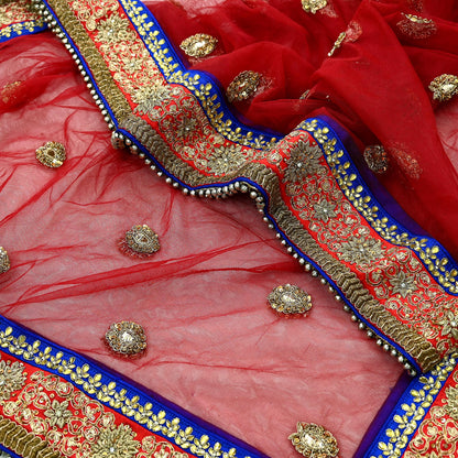 Indian Vintage Heavy Wedding Dupatta Red Net Long Stole Hand Embroidered By Designer Sabyasachi Scarves Zardozi Bridal Veil