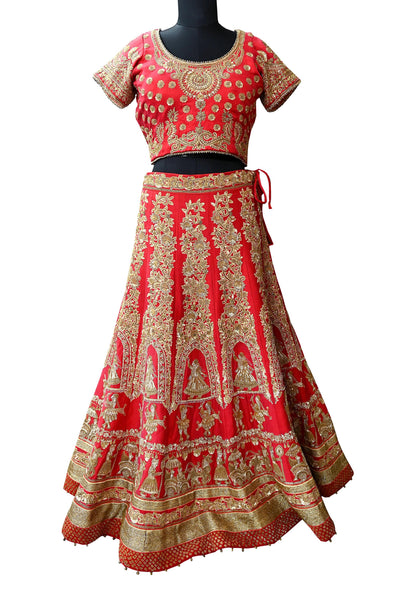 Indian Heavy Wedding Red Net/Pure Satin Silk Hand Embroidered Lehenga 3pcs Set Designer By Manish Malhotra Party Wear