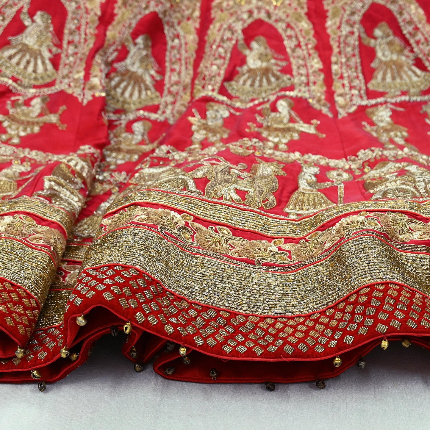 Indian Heavy Wedding Red Pure Satin Silk Hand Embroidered Lehenga/Skirt Designer By Manish Malhotra Bridal Wear Zardozi/ Dabka