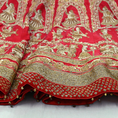 Indian Heavy Wedding Red Pure Satin Silk Hand Embroidered Lehenga/Skirt Designer By Manish Malhotra Bridal Wear Zardozi/ Dabka