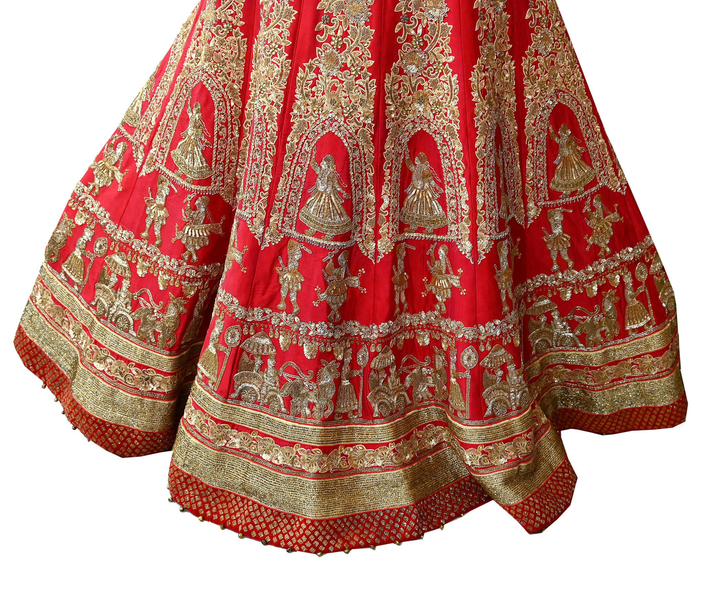 Indian Heavy Wedding Red Pure Satin Silk Hand Embroidered Lehenga/Skirt Designer By Manish Malhotra Bridal Wear Zardozi/ Dabka