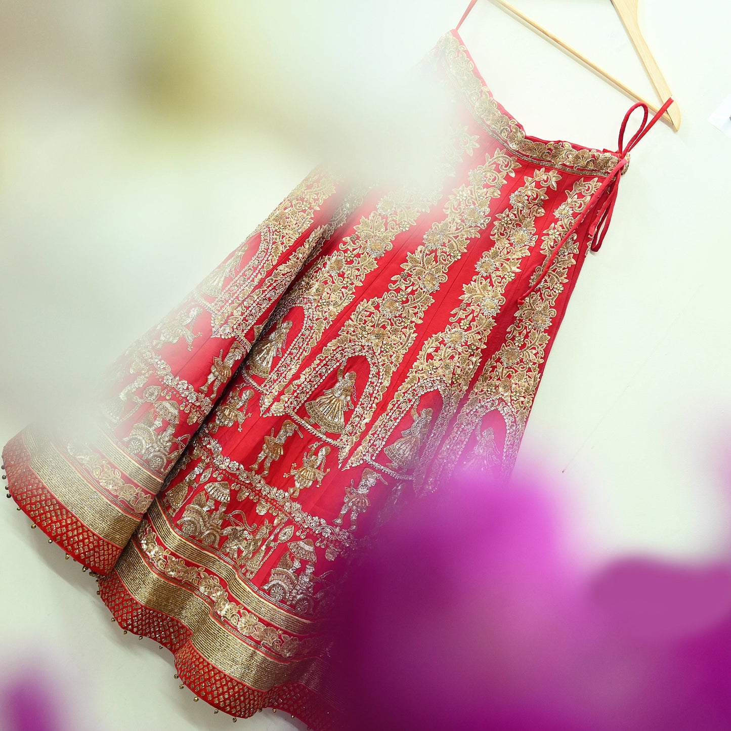 Indian Heavy Wedding Red Pure Satin Silk Hand Embroidered Lehenga/Skirt Designer By Manish Malhotra Bridal Wear Zardozi/ Dabka