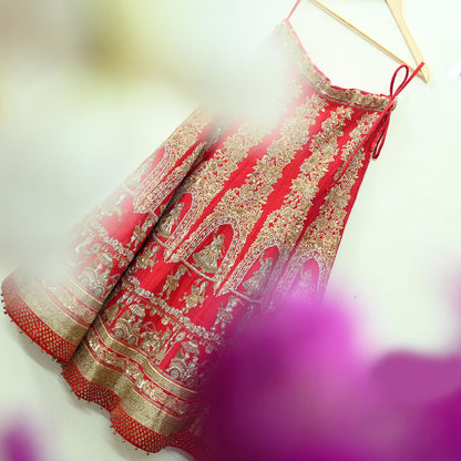 Indian Heavy Wedding Red Pure Satin Silk Hand Embroidered Lehenga/Skirt Designer By Manish Malhotra Bridal Wear Zardozi/ Dabka