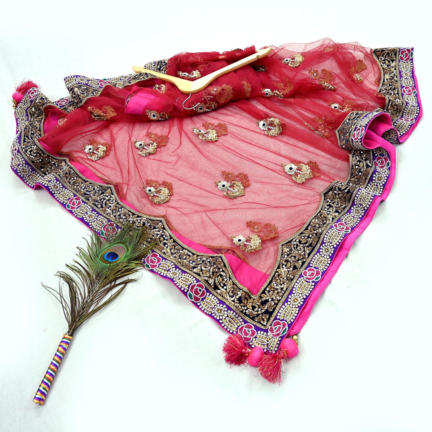 Indian Heavy Wedding Pink & Maroon Net/Mesh Hand Embroidered Lehenga 3pcs Set Designer By Anamika Khanna Party Wear