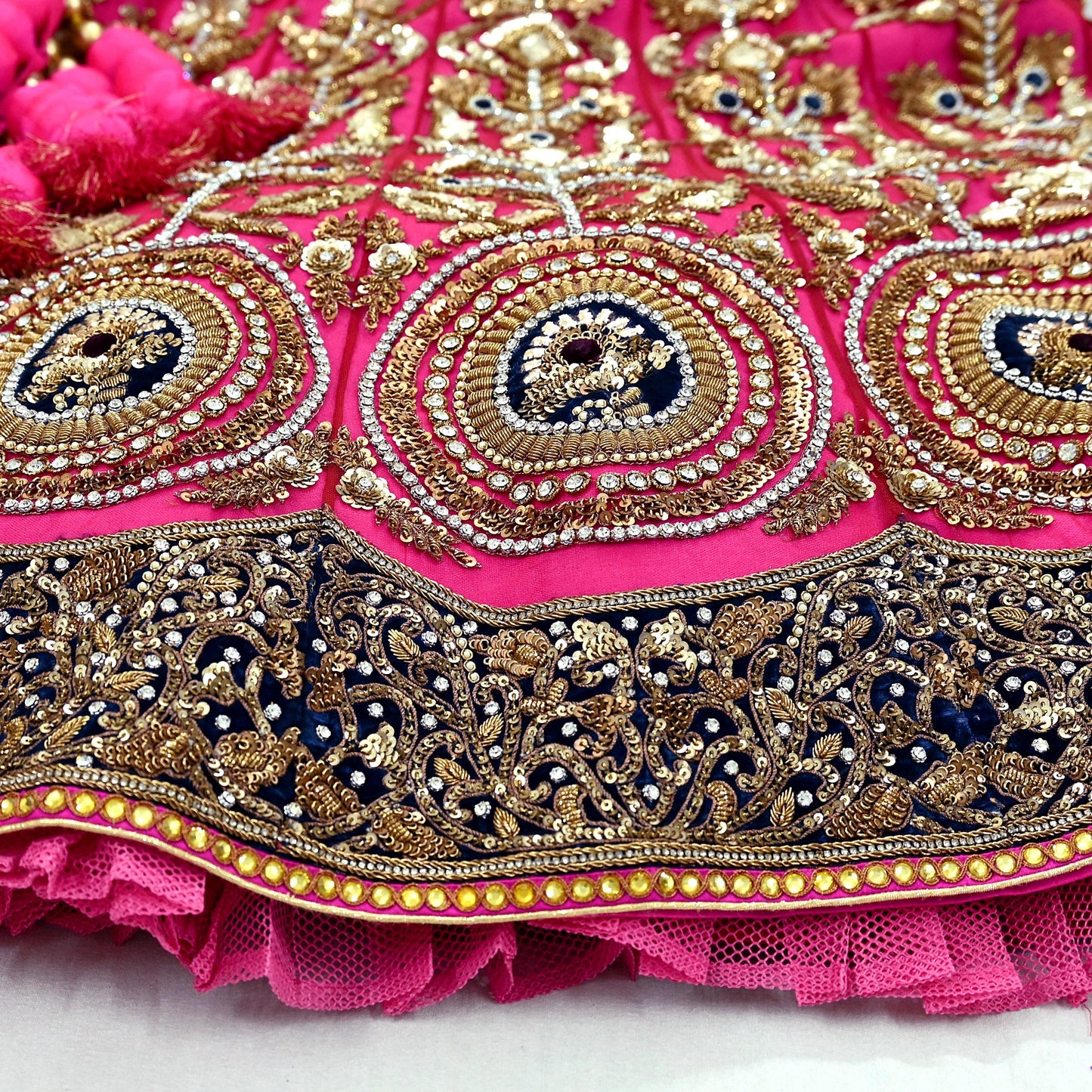 Indian Heavy Wedding Pink Net Hand Embroidered Lehenga/Skirt Designer By Anamika Khanna Bridal Wear Zardozi/ Dabka Bollywood skirt