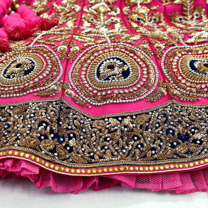 Indian Heavy Wedding Pink Net Hand Embroidered Lehenga/Skirt Designer By Anamika Khanna Bridal Wear Zardozi/ Dabka Bollywood skirt