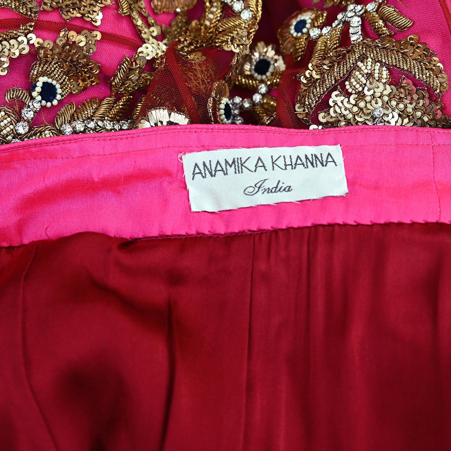 Indian Heavy Wedding Pink Net Hand Embroidered Lehenga/Skirt Designer By Anamika Khanna Bridal Wear Zardozi/ Dabka Bollywood skirt