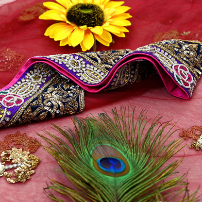 Indian Vintage Heavy Wedding Maroon Net/Mesh/Velvet Hand Embroidered Dupatta Designer By Anamika Khanna Bridal Wear Dabka Zardozi Veil Hijab