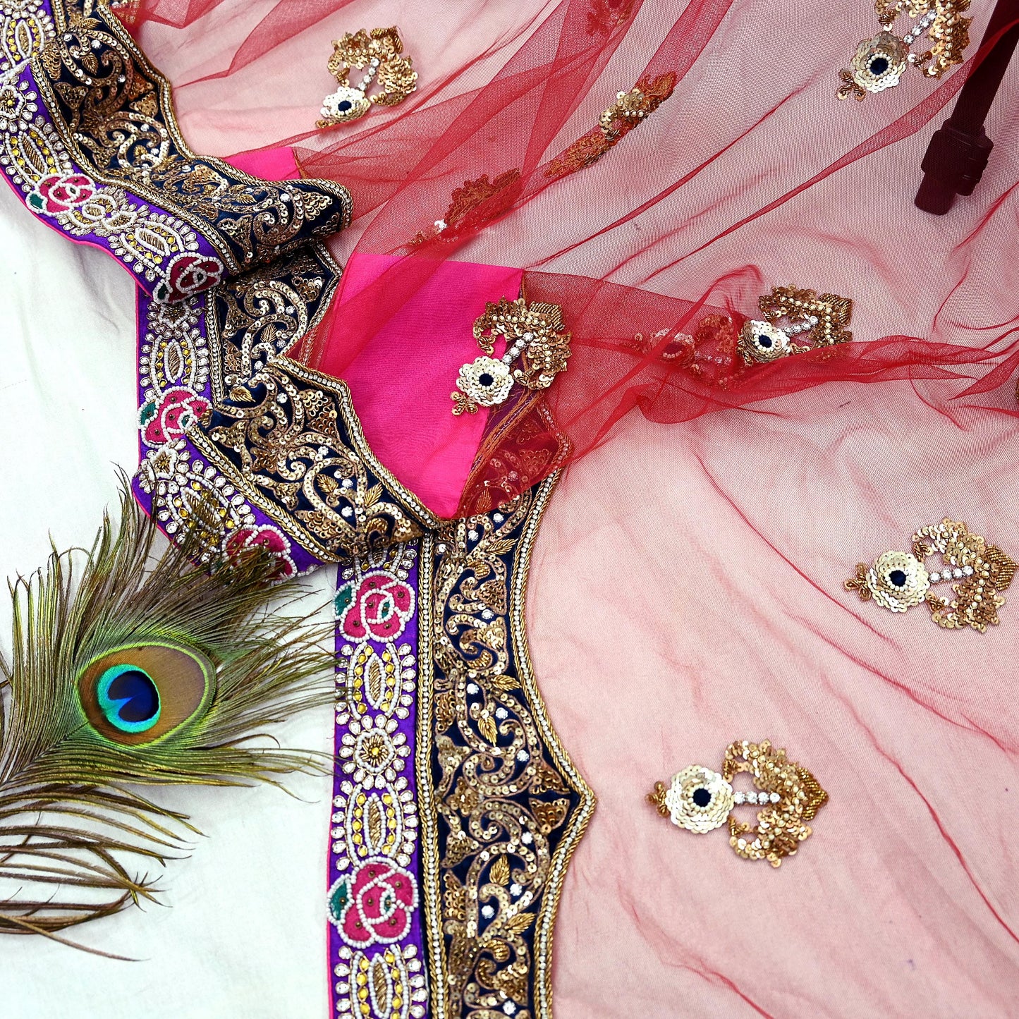 Indian Vintage Heavy Wedding Maroon Net/Mesh/Velvet Hand Embroidered Dupatta Designer By Anamika Khanna Bridal Wear Dabka Zardozi Veil Hijab