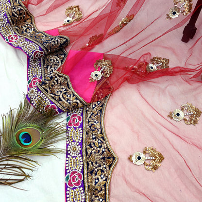 Indian Vintage Heavy Wedding Maroon Net/Mesh/Velvet Hand Embroidered Dupatta Designer By Anamika Khanna Bridal Wear Dabka Zardozi Veil Hijab