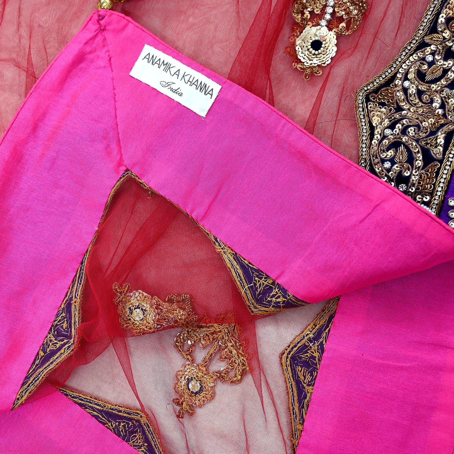 Indian Vintage Heavy Wedding Maroon Net/Mesh/Velvet Hand Embroidered Dupatta Designer By Anamika Khanna Bridal Wear Dabka Zardozi Veil Hijab