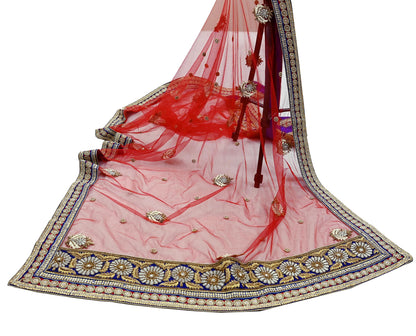 Indian Vintage Heavy Wedding red Net/Mesh/Velvet Hand Embroidered Dupatta Designer By Anamika Khanna Bridal Wear Dabka Zardozi Veil Hijab
