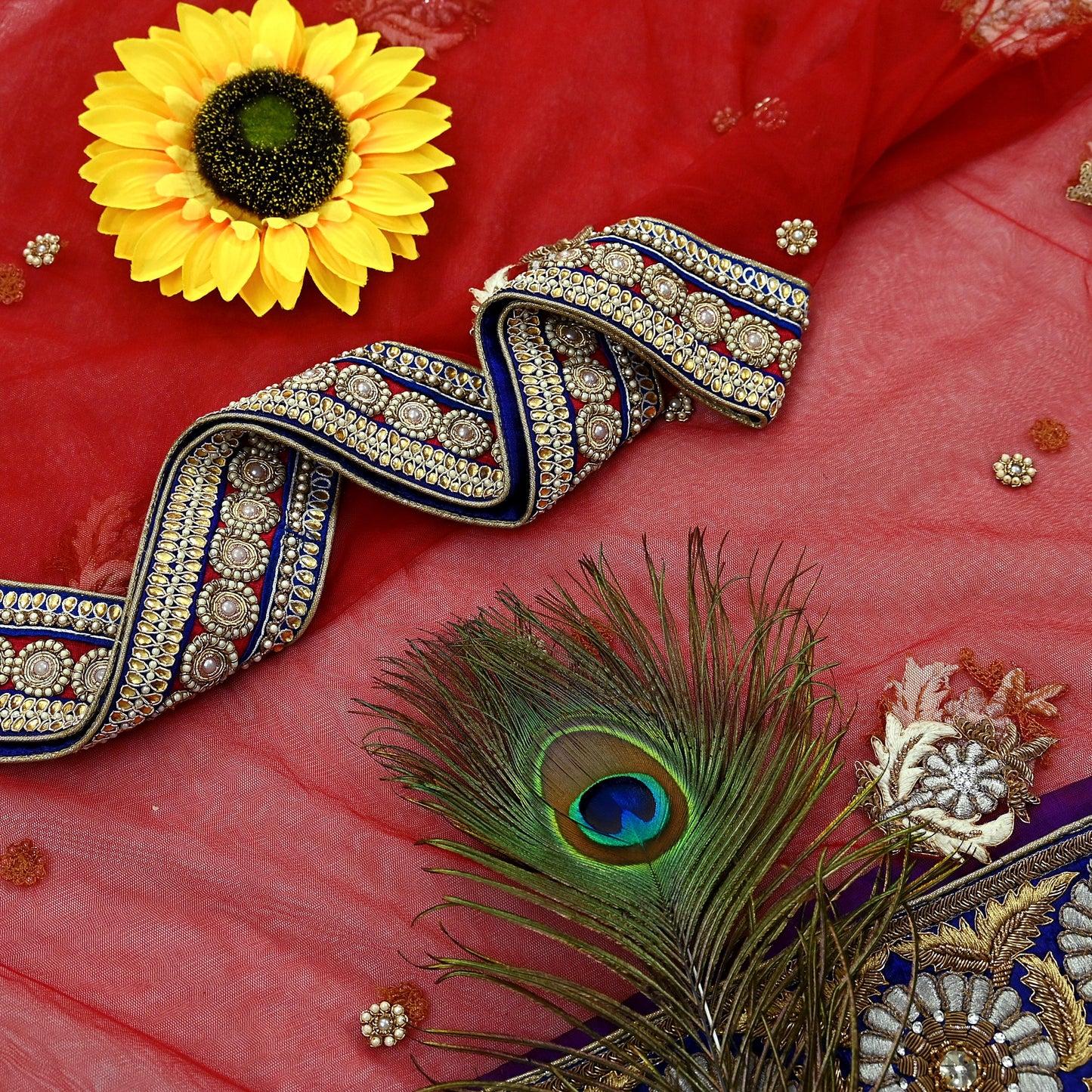 Indian Vintage Heavy Wedding red Net/Mesh/Velvet Hand Embroidered Dupatta Designer By Anamika Khanna Bridal Wear Dabka Zardozi Veil Hijab