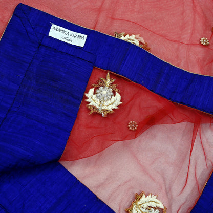 Indian Vintage Heavy Wedding red Net/Mesh/Velvet Hand Embroidered Dupatta Designer By Anamika Khanna Bridal Wear Dabka Zardozi Veil Hijab