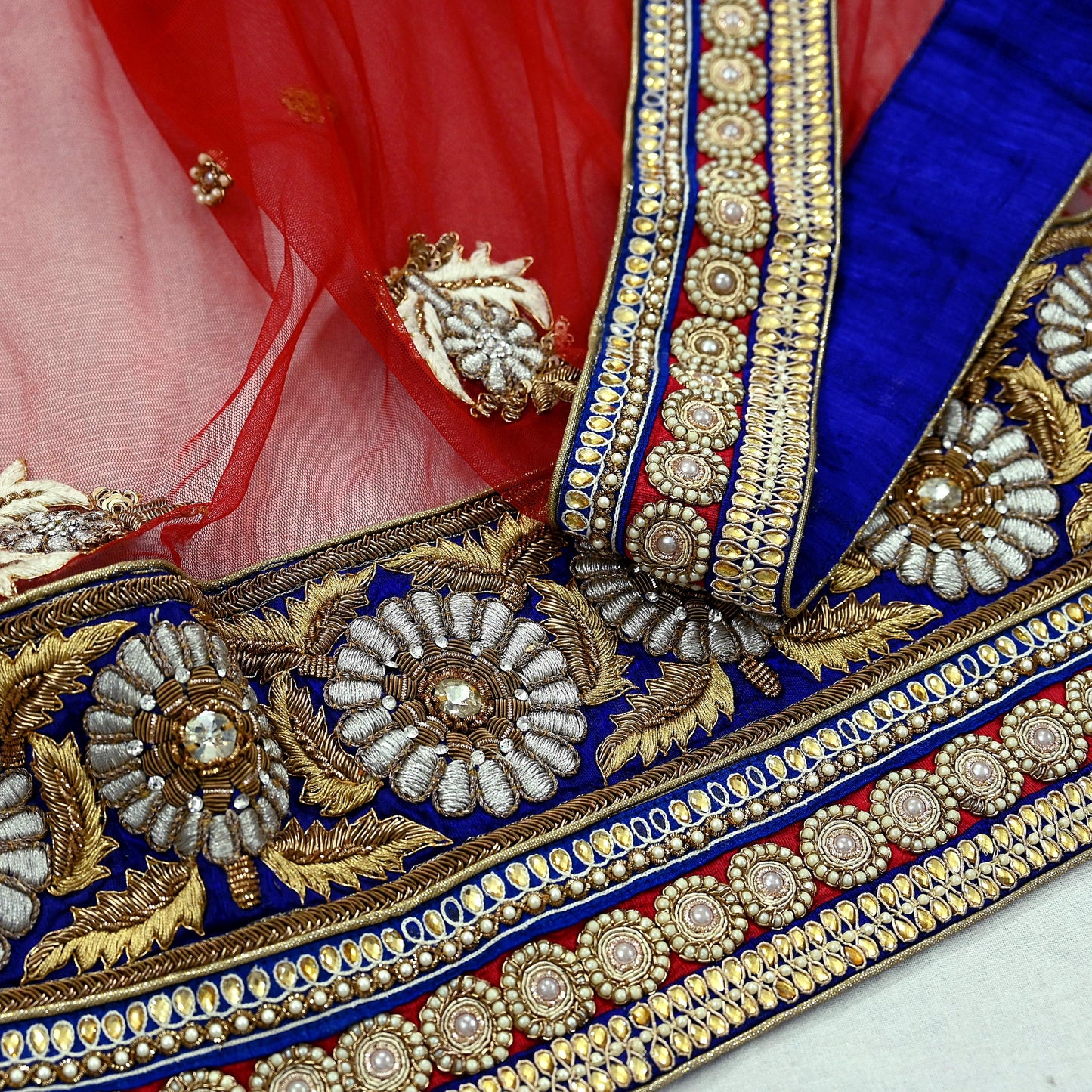 Indian Vintage Heavy Wedding red Net/Mesh/Velvet Hand Embroidered Dupatta Designer By Anamika Khanna Bridal Wear Dabka Zardozi Veil Hijab