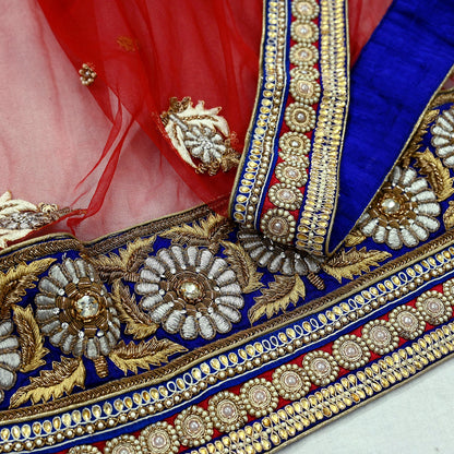 Indian Vintage Heavy Wedding red Net/Mesh/Velvet Hand Embroidered Dupatta Designer By Anamika Khanna Bridal Wear Dabka Zardozi Veil Hijab