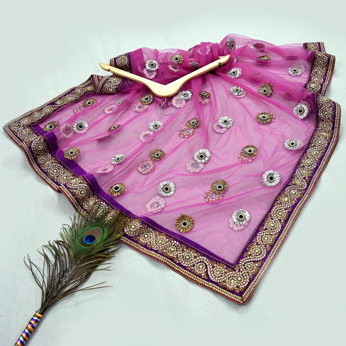 Indian Heavy Wedding purple Net & Chanderi silk Hand Embroidered Fish Cut Lehenga 2pcs Set Designer By Manish Malhotra Party Wear