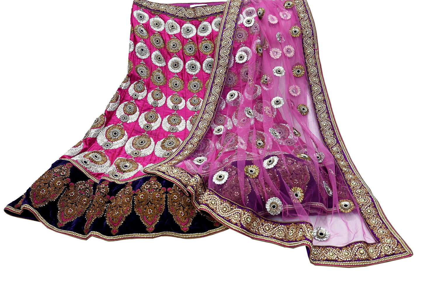 Indian Heavy Wedding purple Net & Chanderi silk Hand Embroidered Fish Cut Lehenga 2pcs Set Designer By Manish Malhotra Party Wear