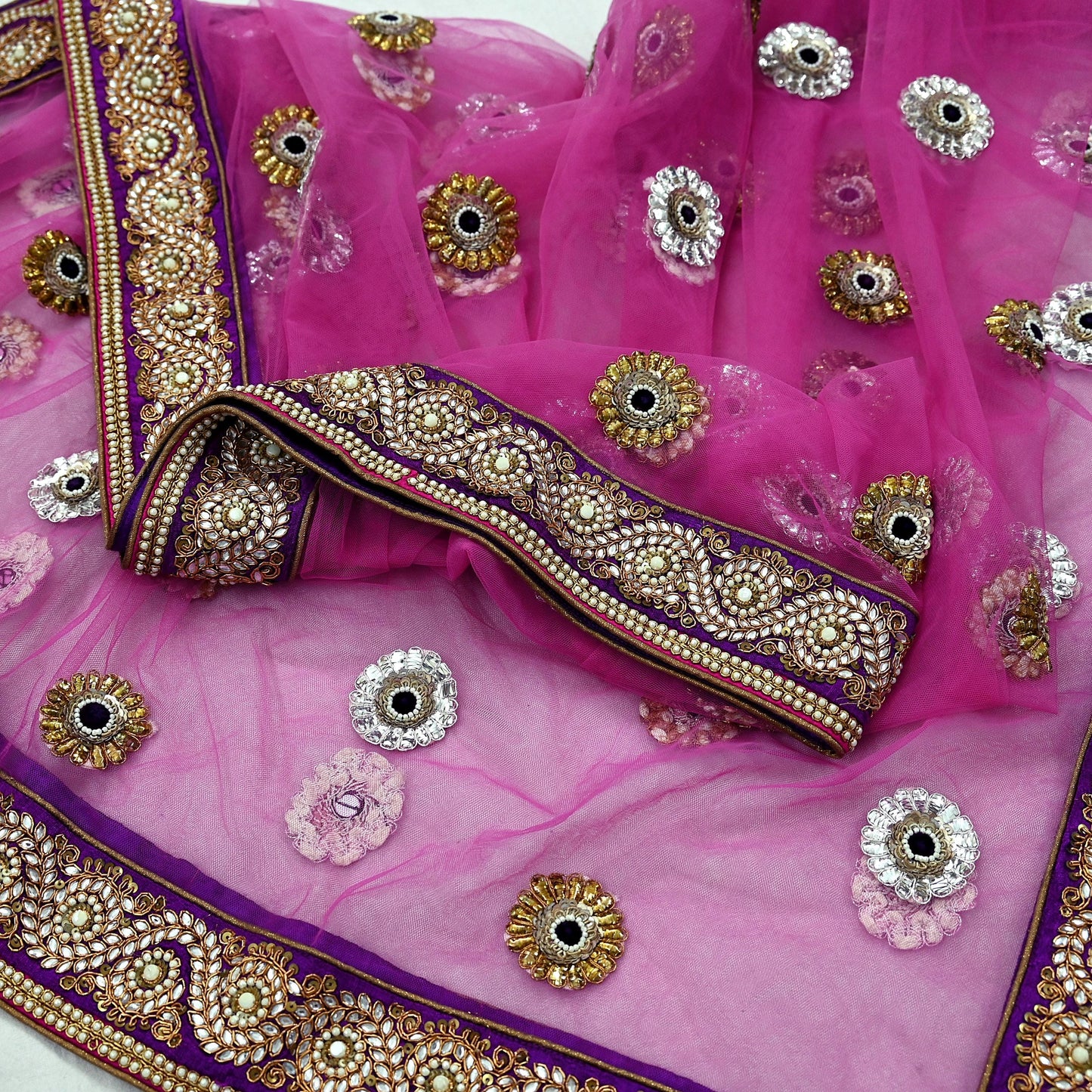 Indian Heavy Wedding purple Net & Chanderi silk Hand Embroidered Fish Cut Lehenga 2pcs Set Designer By Manish Malhotra Party Wear