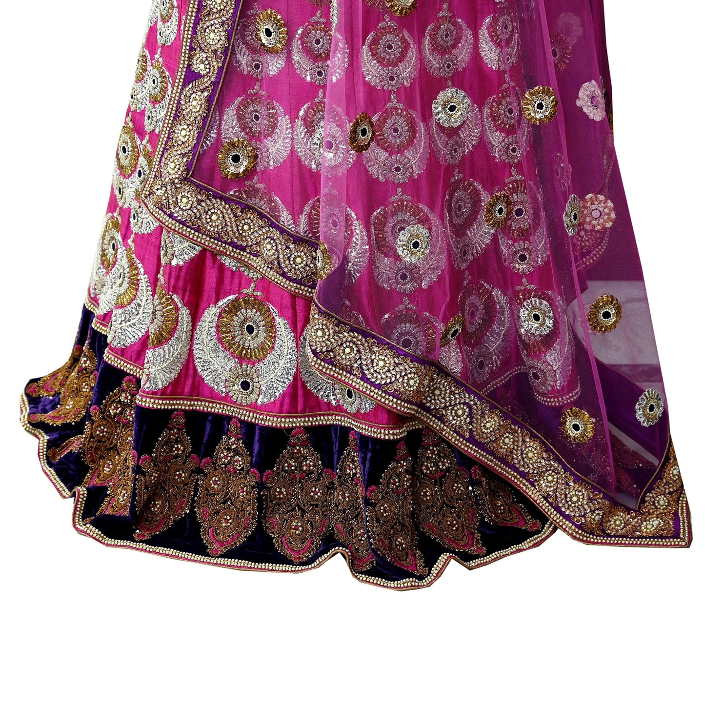 Indian Heavy Wedding purple Net & Chanderi silk Hand Embroidered Fish Cut Lehenga 2pcs Set Designer By Manish Malhotra Party Wear