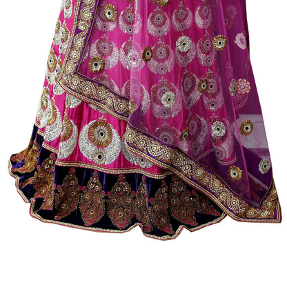 Indian Heavy Wedding purple Net & Chanderi silk Hand Embroidered Fish Cut Lehenga 2pcs Set Designer By Manish Malhotra Party Wear