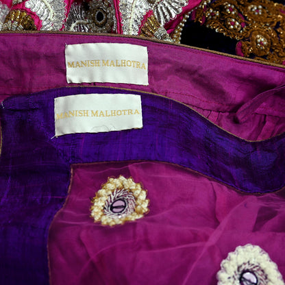 Indian Heavy Wedding purple Net & Chanderi silk Hand Embroidered Fish Cut Lehenga 2pcs Set Designer By Manish Malhotra Party Wear