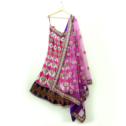 Indian Heavy Wedding purple Net & Chanderi silk Hand Embroidered Fish Cut Lehenga 2pcs Set Designer By Manish Malhotra Party Wear