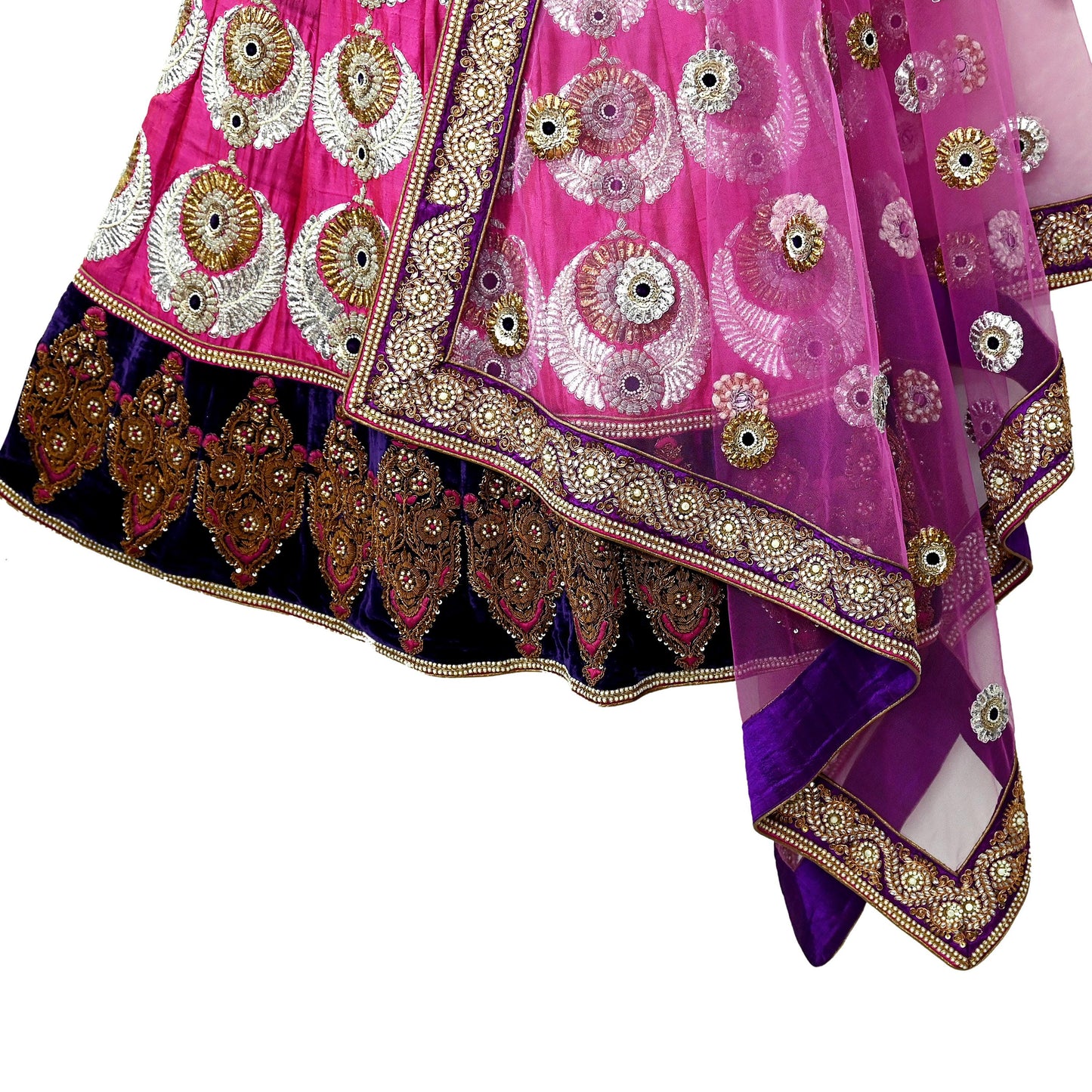 Indian Heavy Wedding purple Net & Chanderi silk Hand Embroidered Fish Cut Lehenga 2pcs Set Designer By Manish Malhotra Party Wear