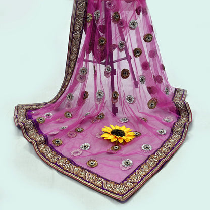 Indian Vintage Heavy Wedding purple Net/Mesh Hand Embroidered Dupatta Designer By Manish Malhotra Bridal Wear Zardozi Veil Hijab