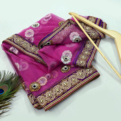 Indian Vintage Heavy Wedding purple Net/Mesh Hand Embroidered Dupatta Designer By Manish Malhotra Bridal Wear Zardozi Veil Hijab