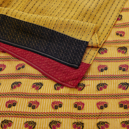 Indian Vintage Sari Mustard Pure Cotton Hand Woven Sarees Craft Fabric 5yd Ethnic Floral Crafting Upcycle Quilting Dress Making