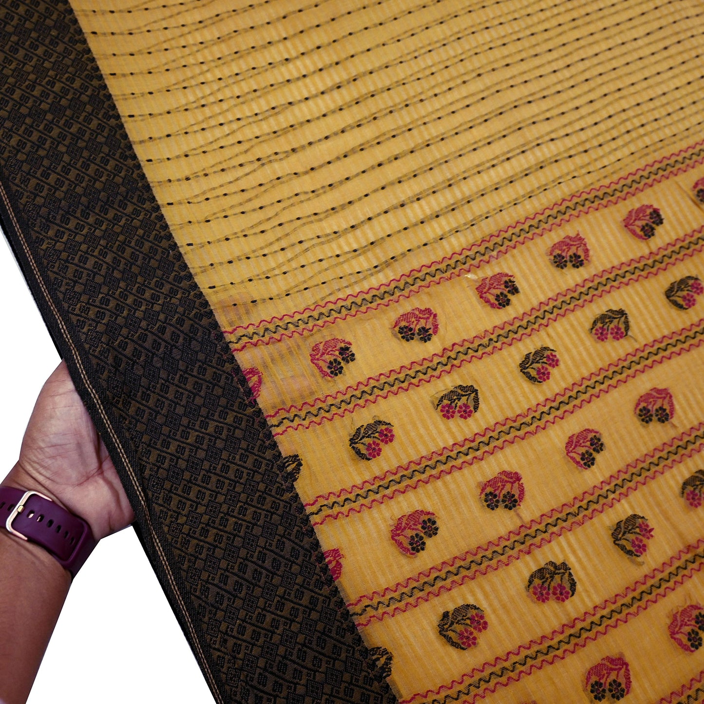 Indian Vintage Sari Mustard Pure Cotton Hand Woven Sarees Craft Fabric 5yd Ethnic Floral Crafting Upcycle Quilting Dress Making