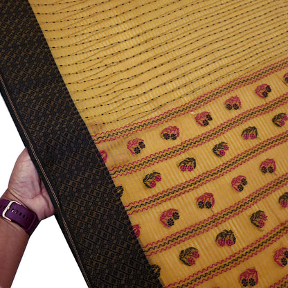 Indian Vintage Sari Mustard Pure Cotton Hand Woven Sarees Craft Fabric 5yd Ethnic Floral Crafting Upcycle Quilting Dress Making