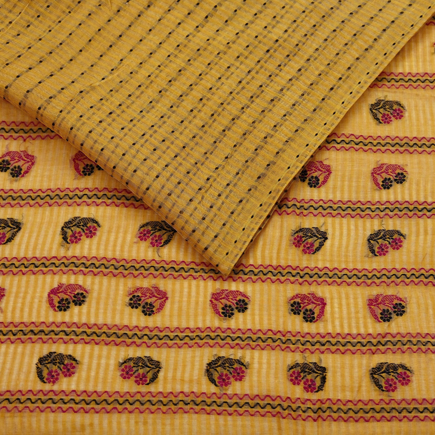 Indian Vintage Sari Mustard Pure Cotton Hand Woven Sarees Craft Fabric 5yd Ethnic Floral Crafting Upcycle Quilting Dress Making