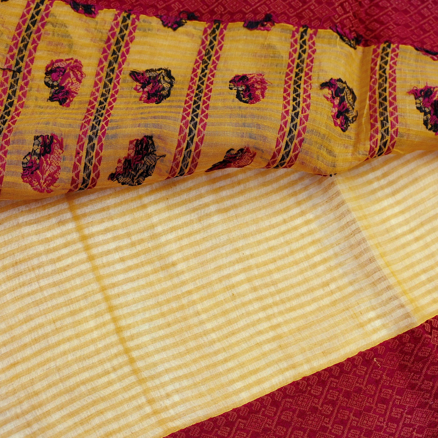 Indian Vintage Sari Mustard Pure Cotton Hand Woven Sarees Craft Fabric 5yd Ethnic Floral Crafting Upcycle Quilting Dress Making