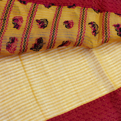 Indian Vintage Sari Mustard Pure Cotton Hand Woven Sarees Craft Fabric 5yd Ethnic Floral Crafting Upcycle Quilting Dress Making