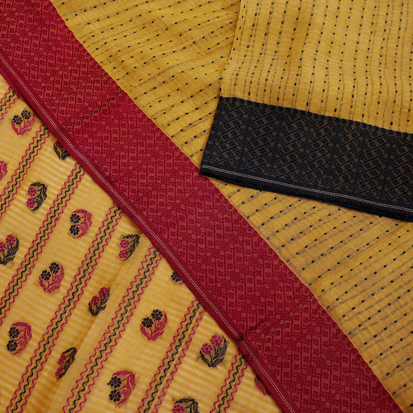 Indian Vintage Sari Mustard Pure Cotton Hand Woven Sarees Craft Fabric 5yd Ethnic Floral Crafting Upcycle Quilting Dress Making