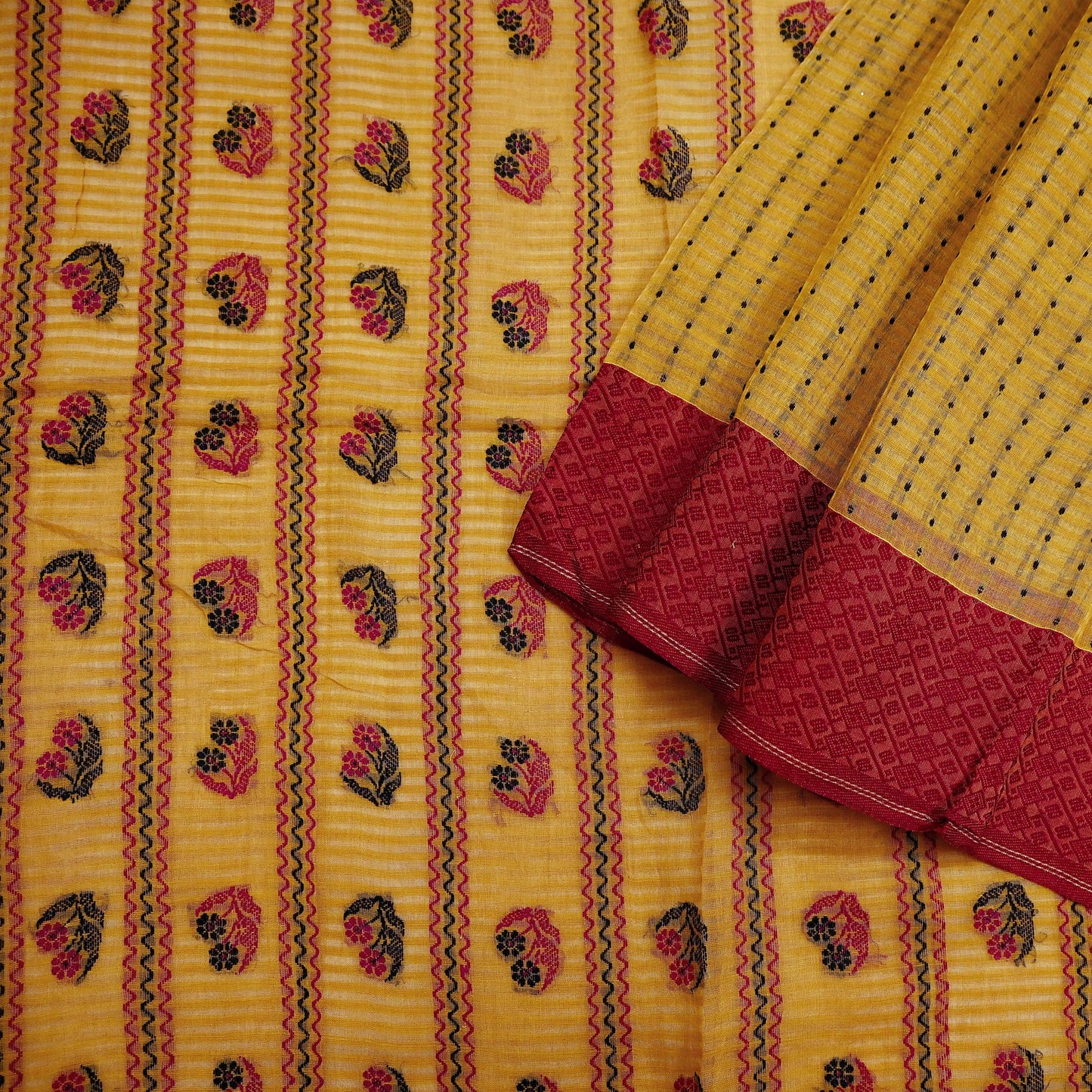Indian Vintage Sari Mustard Pure Cotton Hand Woven Sarees Craft Fabric 5yd Ethnic Floral Crafting Upcycle Quilting Dress Making