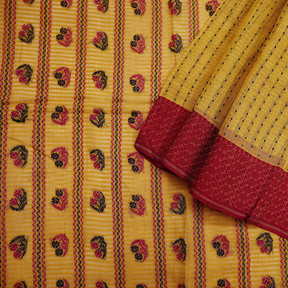 Indian Vintage Sari Mustard Pure Cotton Hand Woven Sarees Craft Fabric 5yd Ethnic Floral Crafting Upcycle Quilting Dress Making